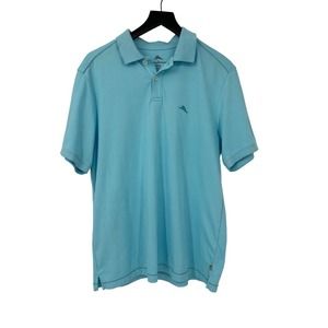 Tommy Bahama Island Men’s Size M Marlin Polo Short Sleeve Shirt Light Aqua Blue